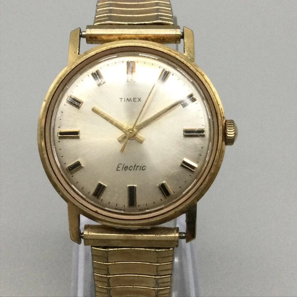 Vintage Timex Electric Mens Watch 34mm Gold Tone Band NOT RUNNING FOR PARTS